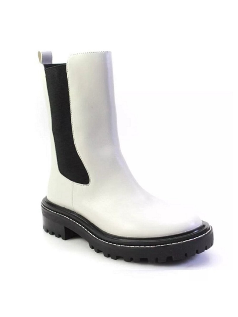 Tory Burch Benton Chelsea White Leather With Black Lug Sole Women’s Boots